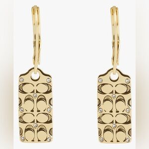 COACH Quilted C Tag Drop Earrings; GOLDEN SHADOW/GOLD